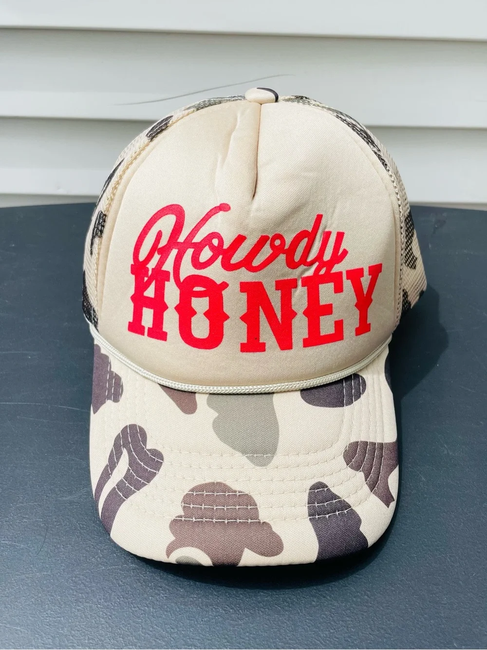 Howdy Honey Beige Camo Trucker Hat